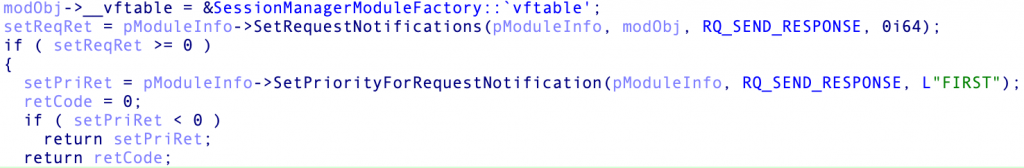 Figure 2. SessionManager registration within the web server upon loading