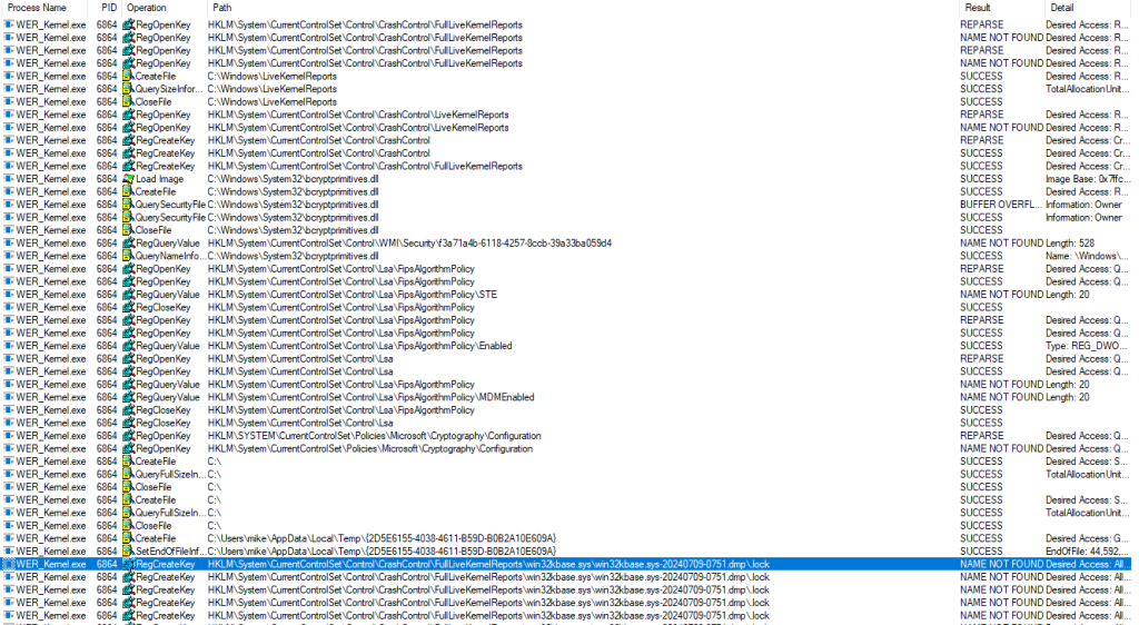 List of events generated by the exploit 