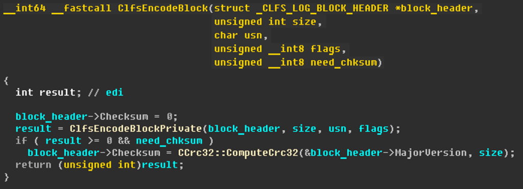 Функция ClfsEncodeBlock